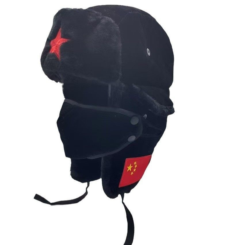 New Winter Five-pointed Star Badge Lei Feng Hat Cycling Windproof Men And Women Outdoor Plus Velvet Thickened Hat